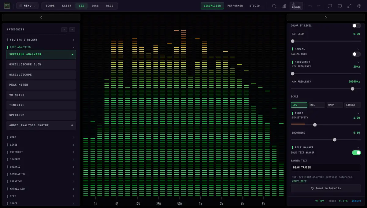 AUDIO VISUALIZERS interface screenshot