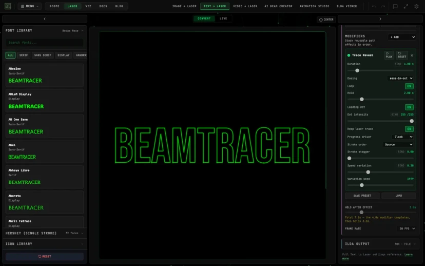 BT LASER STUDIO interface screenshot